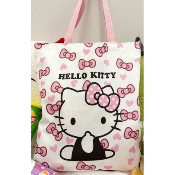 Hello Kitty Canvas Tote Bag – Adorable Pink Bow & Heart Design - Picture 5 of 5